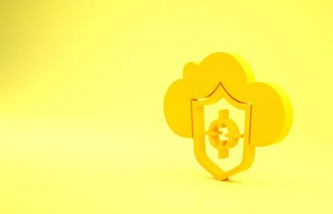 Yellow Cloud and shield icon isolated on yellow background. Cloud storage dat Illustrazione stock