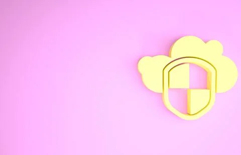 Yellow Cloud and shield icon isolated on pink background. Cloud storage data  Stock Illustration