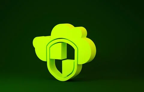 Yellow Cloud and shield icon isolated on green background. Cloud storage data Illustrazione stock