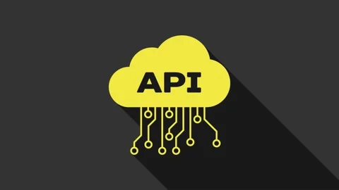 Yellow Cloud api interface icon isolated on grey background. Application Video stock 147693871