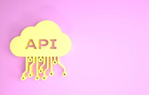 Yellow Cloud api interface icon isolated on pink background. Application prog Illustrazione stock