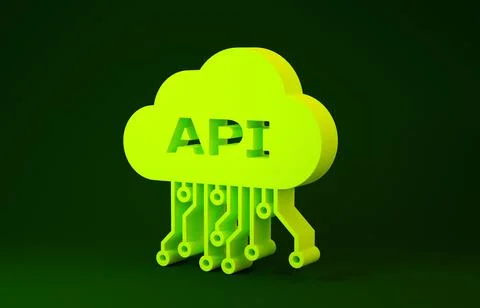 Yellow Cloud api interface icon isolated on green background. Application pro Stock Illustration