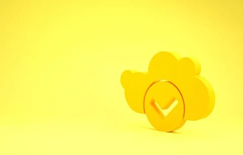 Yellow Cloud with check mark icon isolated on yellow background. Cloud storag 스톡 일러스트