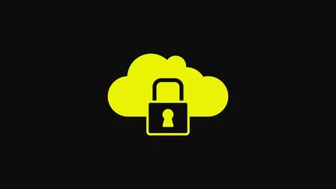 Yellow Cloud computing lock icon isolated on black background. Security, safety Stock Footage 233099490