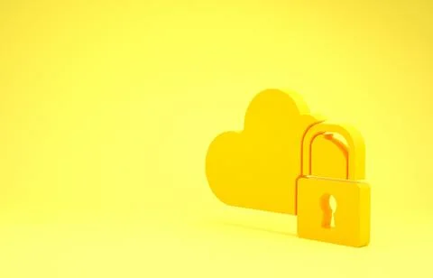 Yellow Cloud computing lock icon isolated on yellow background. Security, saf Stock Illustration