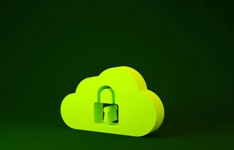 Yellow Cloud computing lock icon isolated on green background. Security, safe Stock Illustration