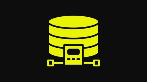 Yellow Cloud database icon isolated on black background. Cloud computing concept Stock Footage 233071092