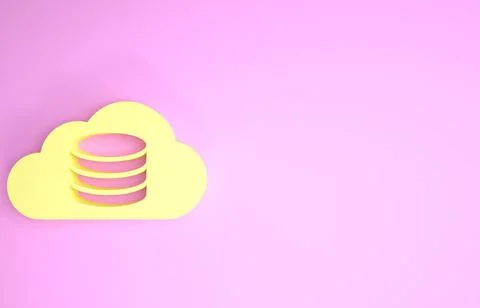 Yellow Cloud database icon isolated on pink background. Cloud computing conce イラスト素材