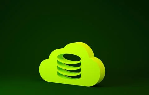 Yellow Cloud database icon isolated on green background. Cloud computing conc Illustrazione stock