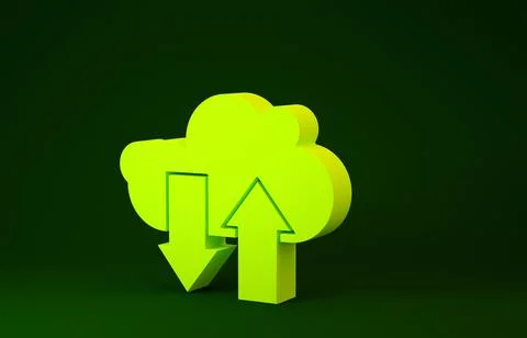 Yellow Cloud download and upload icon isolated on green background. Minimalis Stock Illustration