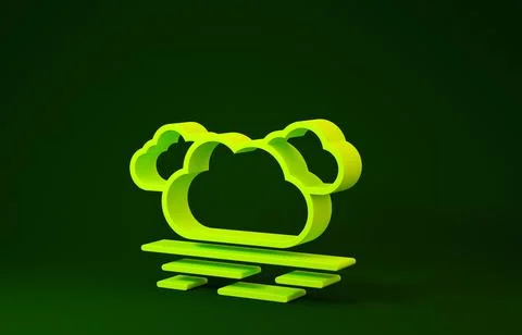Yellow Cloud icon isolated on green background. Minimalism concept. 3d illust Illustrazione stock