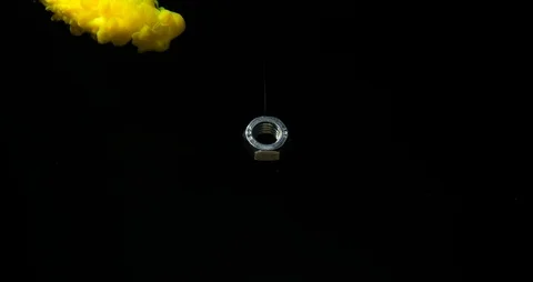 Yellow cloud of ink in water. Surrounding the nut in slow motion Stock Footage 122823767