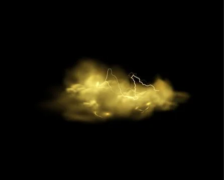 Yellow cloud with lightning strikes thundercloud, vector realistic storm cloud Stock Illustration