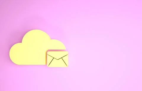 Yellow Cloud mail server icon isolated on pink background. Cloud server hosti Stock Illustration