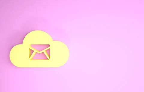 Yellow Cloud mail server icon isolated on pink background. Cloud server hosti Stock Illustration