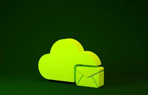 Yellow Cloud mail server icon isolated on green background. Cloud server host Stock Illustration