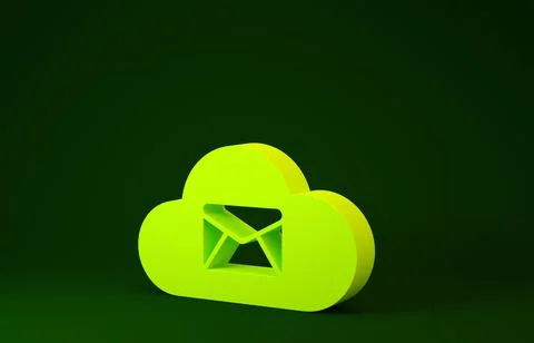 Yellow Cloud mail server icon isolated on green background. Cloud server host Stock Illustration