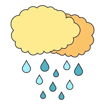 Yellow cloud producing rain falling raindrops Stock Illustration