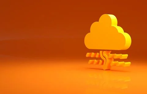 Yellow Cloud with rain and lightning icon isolated on orange background. Rain Stock Illustration