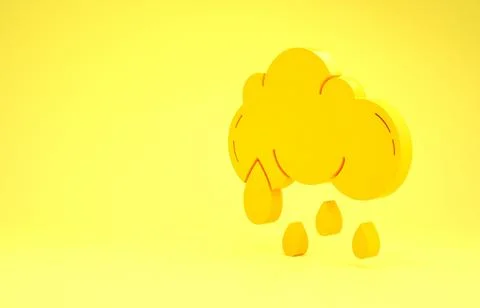Yellow Cloud with rain icon isolated on yellow background. Rain cloud precipi Stock Illustration