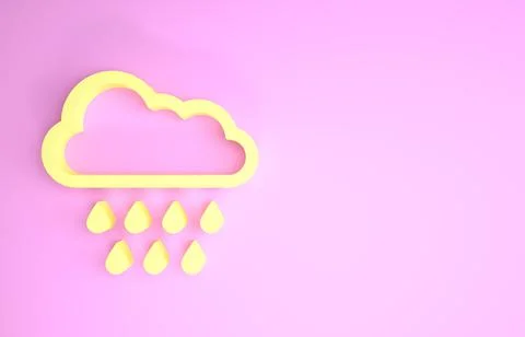 Yellow Cloud with rain icon isolated on pink background. Rain cloud precipita Stock Illustration