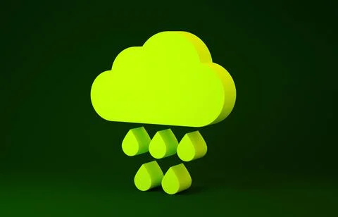Yellow Cloud with rain icon isolated on green background. Rain cloud precipit Stock Illustration