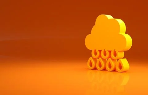 Yellow Cloud with rain icon isolated on orange background. Rain cloud Stock Illustration