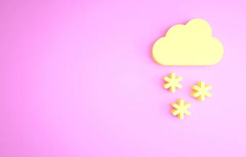 Yellow Cloud with snow icon isolated on pink background. Cloud with snowflake Stock Illustration