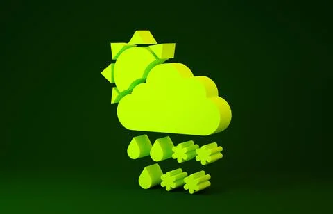 Yellow Cloud with snow, rain and sun icon isolated on green background. Weath Stock Illustration