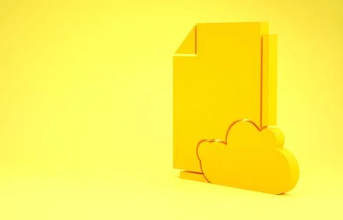 Yellow Cloud storage text document icon isolated on yellow background. Minima Stock Illustration