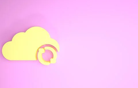 Yellow Cloud sync refresh icon isolated on pink background. Cloud and arrows. Stock Illustration