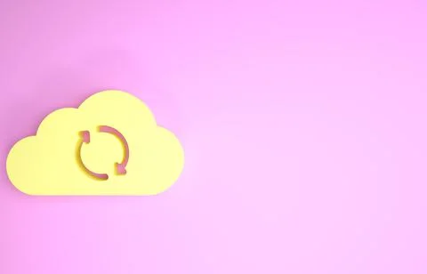 Yellow Cloud sync refresh icon isolated on pink background. Cloud and arrows. Stock Illustration