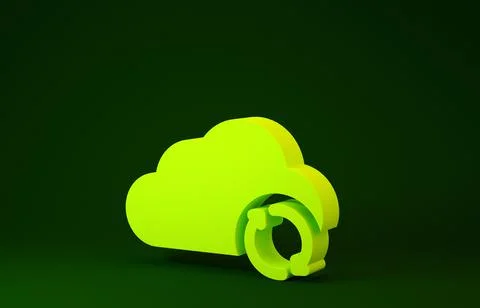 Yellow Cloud sync refresh icon isolated on green background. Cloud and arrows Stock Illustration