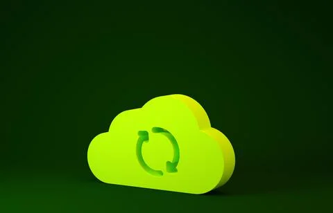 Yellow Cloud sync refresh icon isolated on green background. Cloud and arrows Stock Illustration
