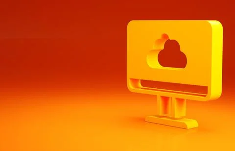 Yellow Cloud technology data transfer and storage icon isolated on orange bac Stock Illustration