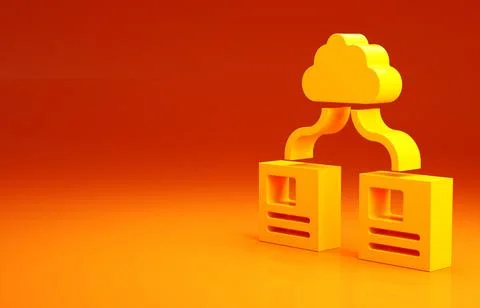 Yellow Cloud technology data transfer and storage icon isolated on orange bac Stock Illustration