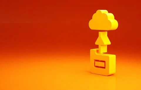 Yellow Cloud technology data transfer and storage icon isolated on orange bac 스톡 일러스트
