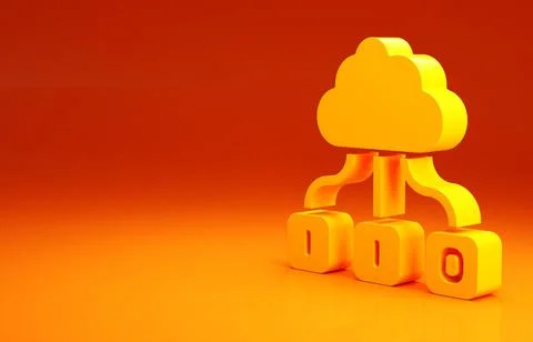 Yellow Cloud technology data transfer and storage icon isolated on orange bac 스톡 일러스트