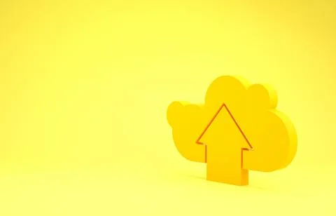Yellow Cloud upload icon isolated on yellow background. Minimalism concept. 3 스톡 일러스트