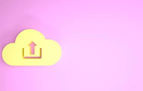 Yellow Cloud upload icon isolated on pink background. Minimalism concept. 3d  Illustrazione stock