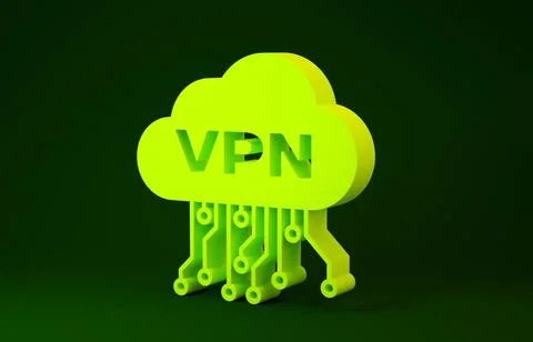 Yellow Cloud VPN interface icon isolated on green background. Software integr Stock Illustration