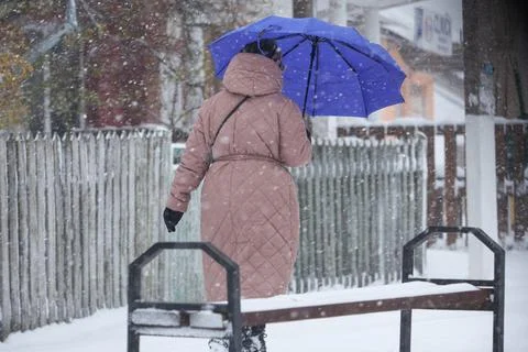 Yellow code and strong wind cyclone for a while in the winter. Picture of a Stock Photos