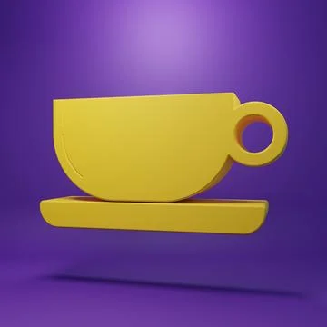 Yellow Coffee cup flat icon isolated on purple background. Tea cup. Hot dri.. Stock Photos