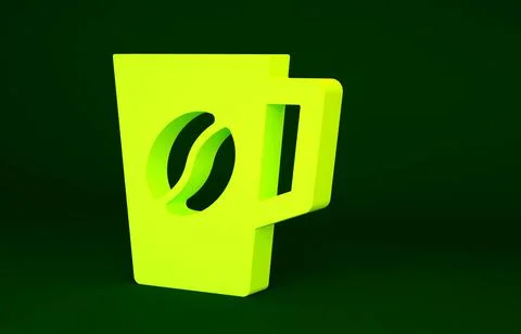 Yellow Coffee cup icon isolated on green background. Tea cup. Hot drink coffe Stock Illustration