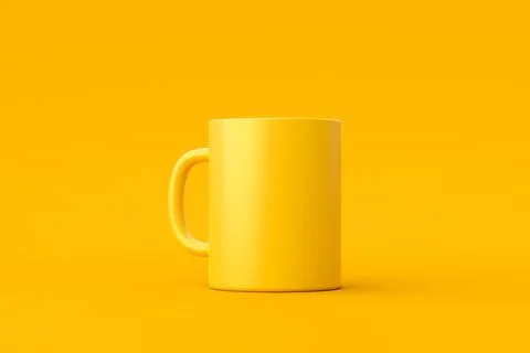 Yellow coffee cup or empty mug for drink on vivid color background Stock Illustration