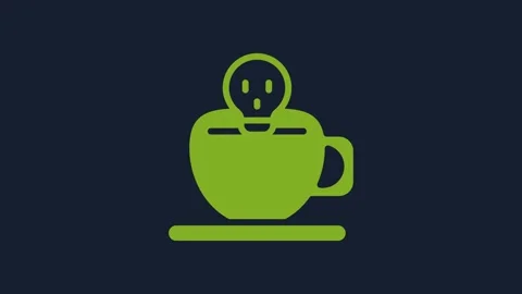 Yellow Coffee cup with skull icon isolated on blue background. 4K Video motion Stock Footage 231512479