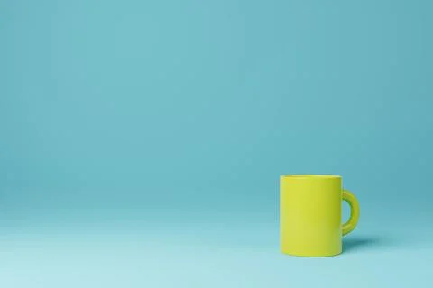Yellow coffee tea mug cup on cyan background 3D rendering Stock Illustration