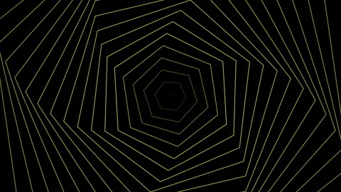 Yellow color 3d. Hexagonal infinite swirling tunnel on black. Vidéo 265122509