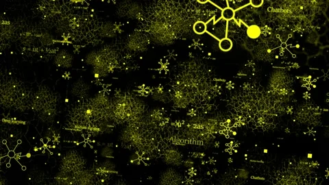Yellow color 3d mesh of tech elements and formula , Technology background Stock Footage 231360509