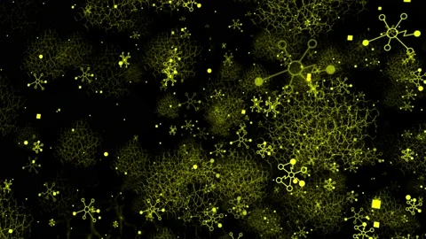 Yellow color 3d mesh of tech elements and neurons, Technology background Stock Footage 231360676